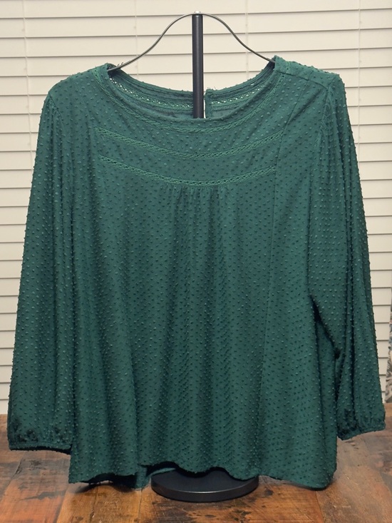 Tops - Women's Swiss Dot Green Long-Sleeve Top 1X